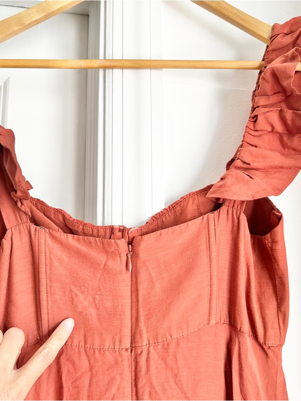 Farm Rio Ruffle-Sleeve Rust Midi Dress - Picture 9 of 14